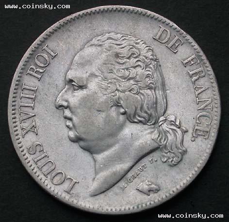 钱币天堂--钱币商城--德国钱币商店--查看法国1824年路易十八5法郎详细资料