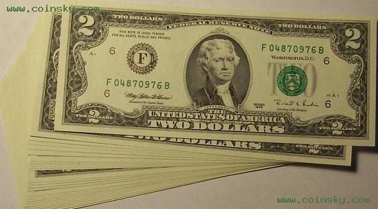 美国1995年2美元纸币unc