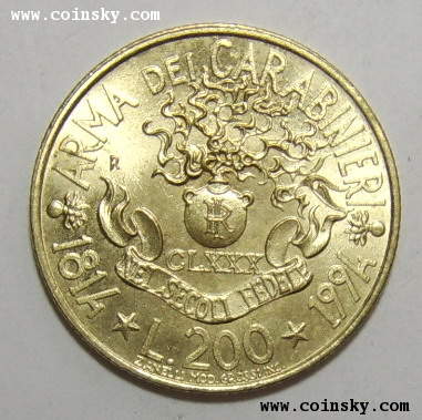 钱币天堂--钱币商城--◆风云世界硬币店--查看UNC-意大利1994年200里拉纪念币详细资料